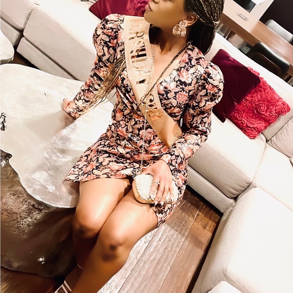 Rose Gold Long Sleeve Floral Printed Mini Dress - Picture 5 of 7